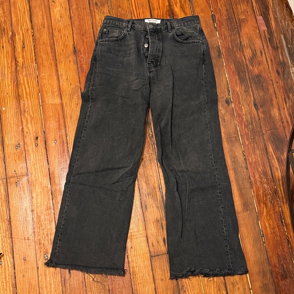 Reformation Black Leg Jeans with Fringe Size 27